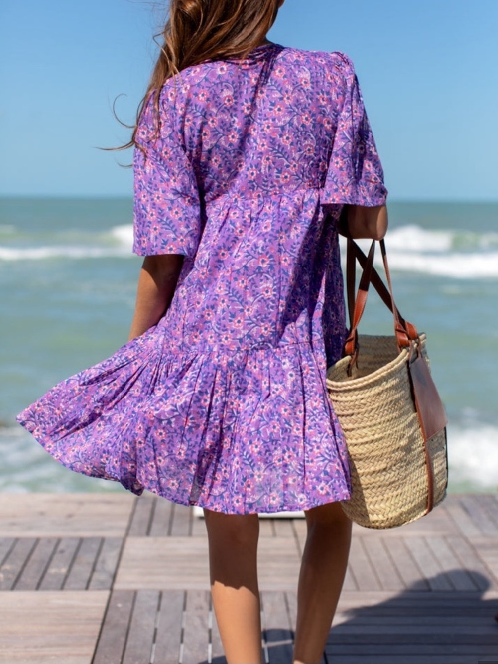 Emerson Frye India Collection Isla Mini Dress Violet Wildflower M/L NWT